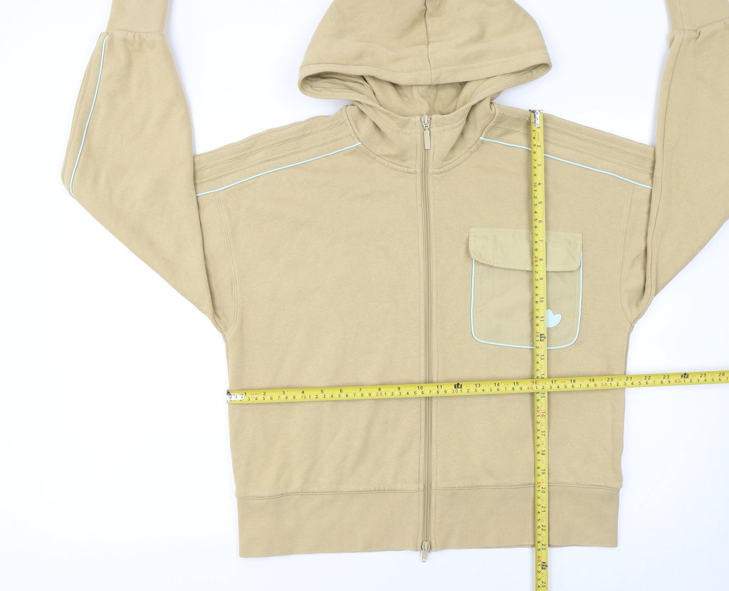Adidas Women Beige Full Zip Hoodie Size 8 Cotton Blend Casual