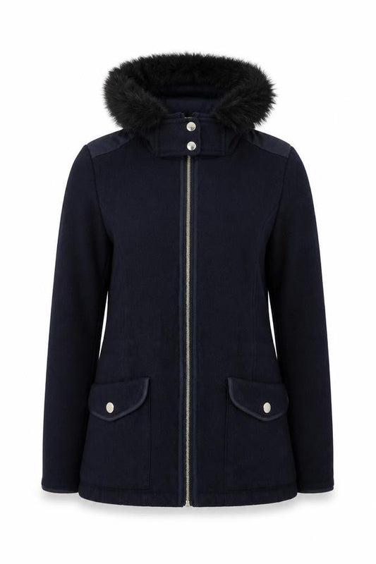 Massimo Dutti Women's Blue Wool Hooded Mid-Length Coat Size 10