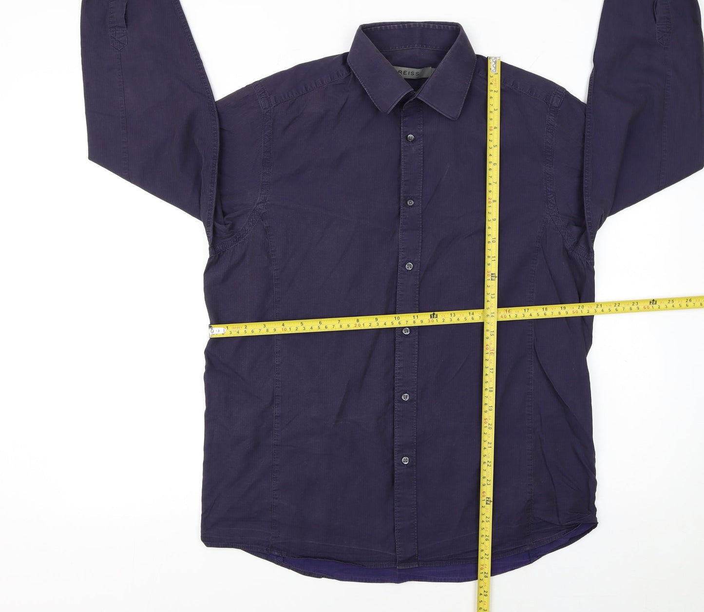 Reiss Men's Blue Cotton Long Sleeve Regular Fit Button-Up Shirt L