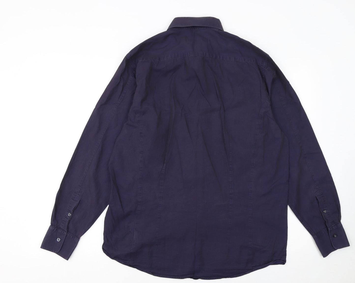 Reiss Men's Blue Cotton Long Sleeve Regular Fit Button-Up Shirt L