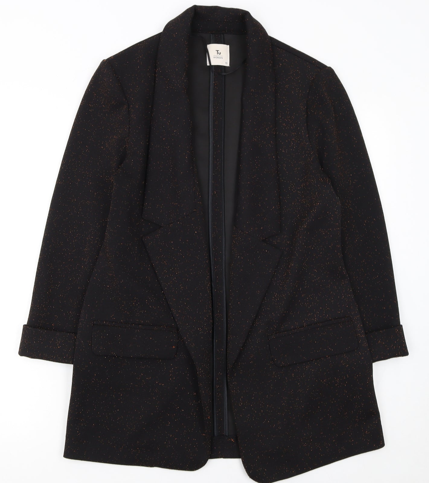 Tu Women Black Metallic Blazer Size 10 Classic Single-Breasted Jacket