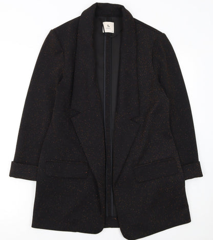 Tu Women Black Metallic Blazer Size 10 Classic Single-Breasted Jacket
