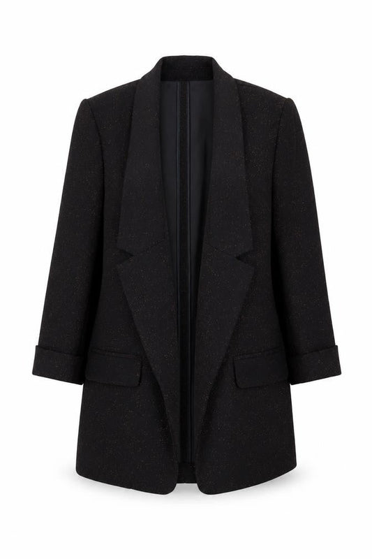 Tu Women Black Metallic Blazer Size 10 Classic Single-Breasted Jacket