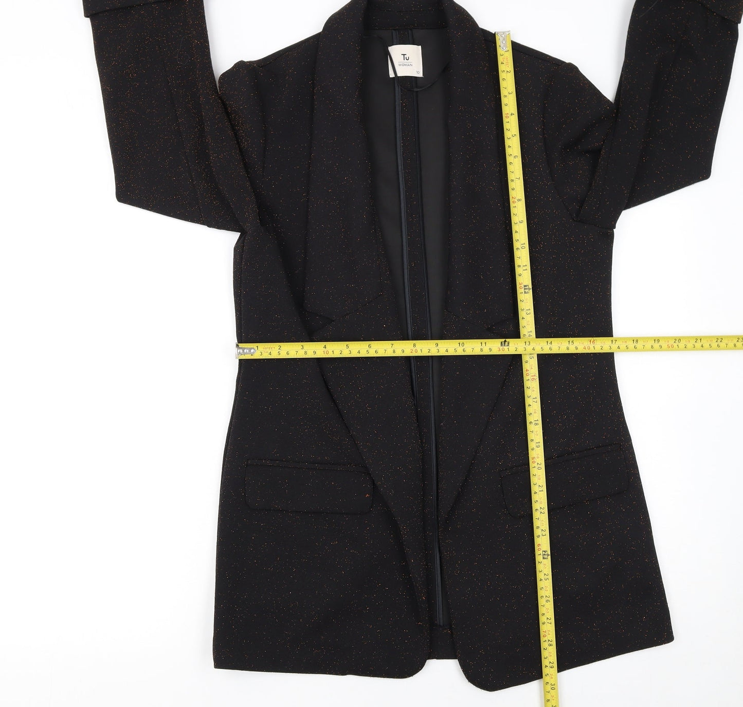 Tu Women Black Metallic Blazer Size 10 Classic Single-Breasted Jacket