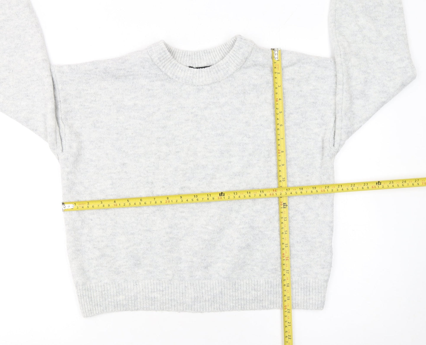 New Look Women Grey Crew Neck Pullover Jumper Size M Knit Long Sleeve