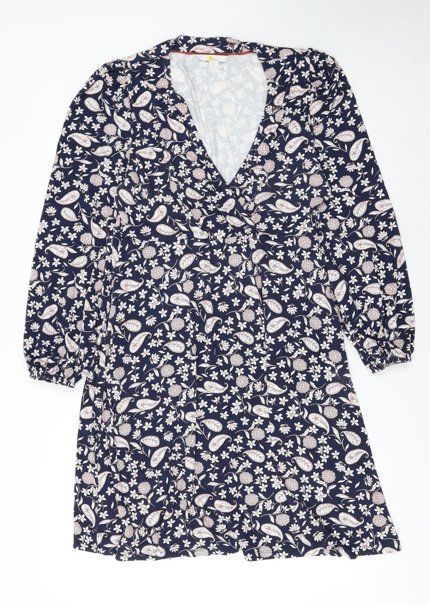 Boden Womens Blue Floral Paisley Wrap Dress Size 14 Long Sleeve