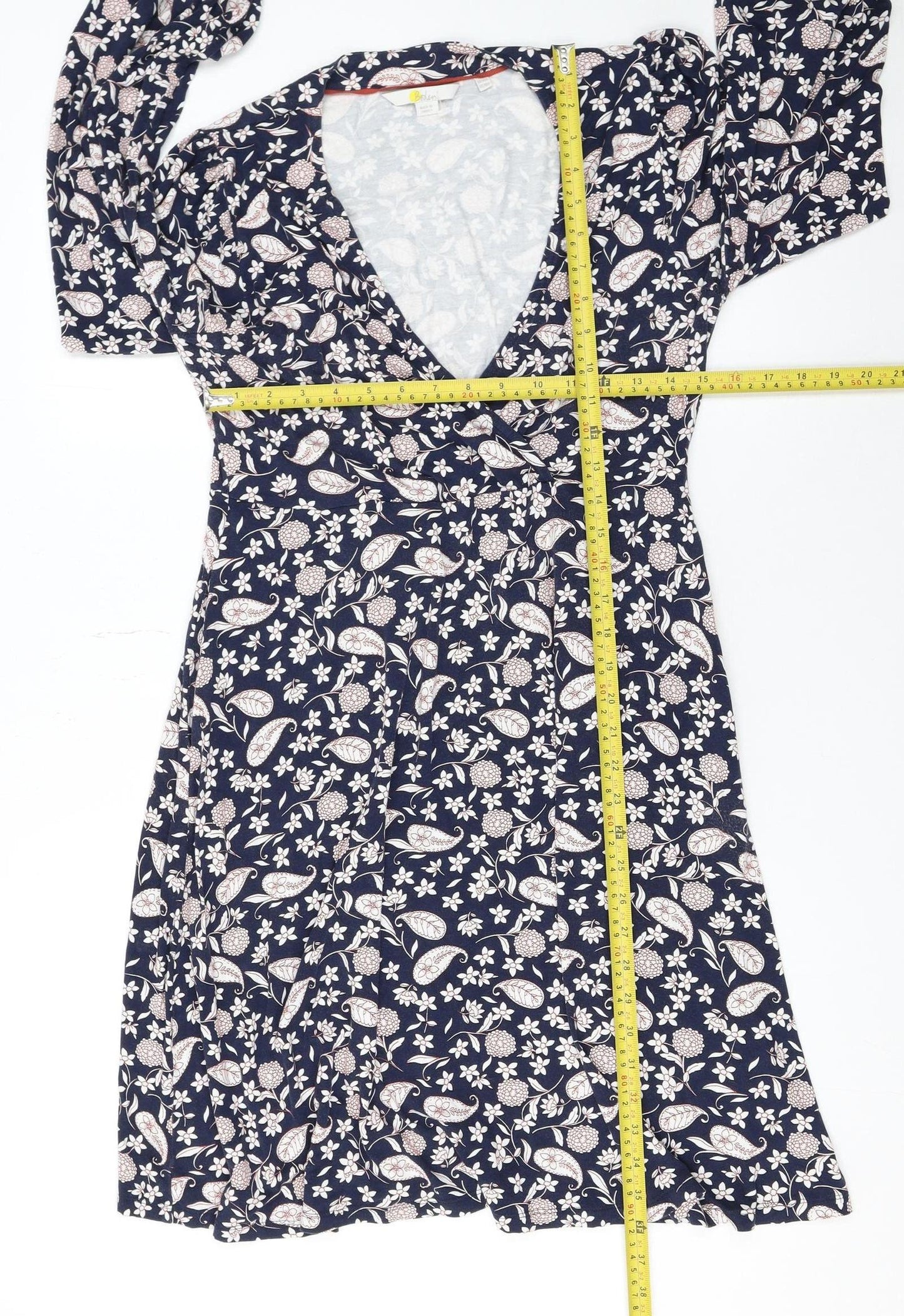 Boden Womens Blue Floral Paisley Wrap Dress Size 14 Long Sleeve