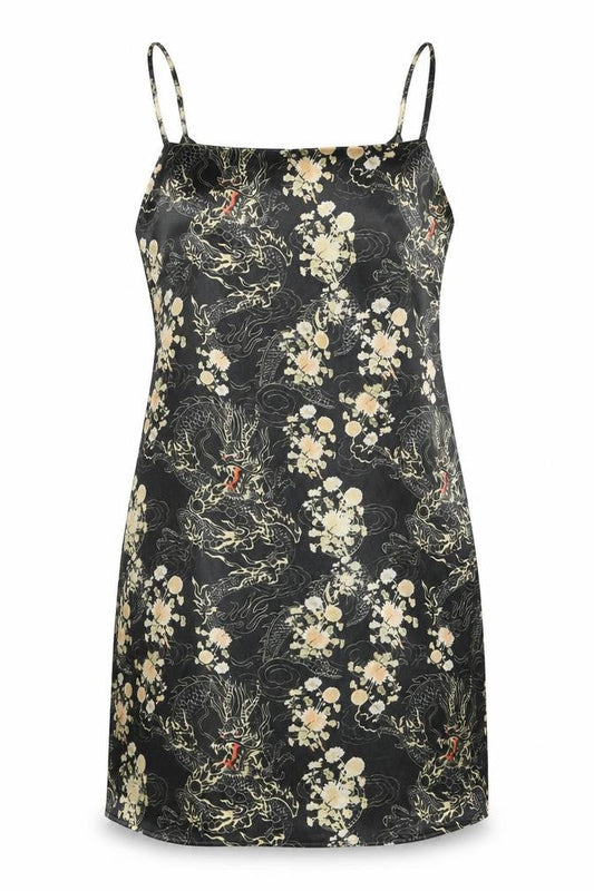Urban Outfitters Womens Black Dragon Satin Slip Dress L