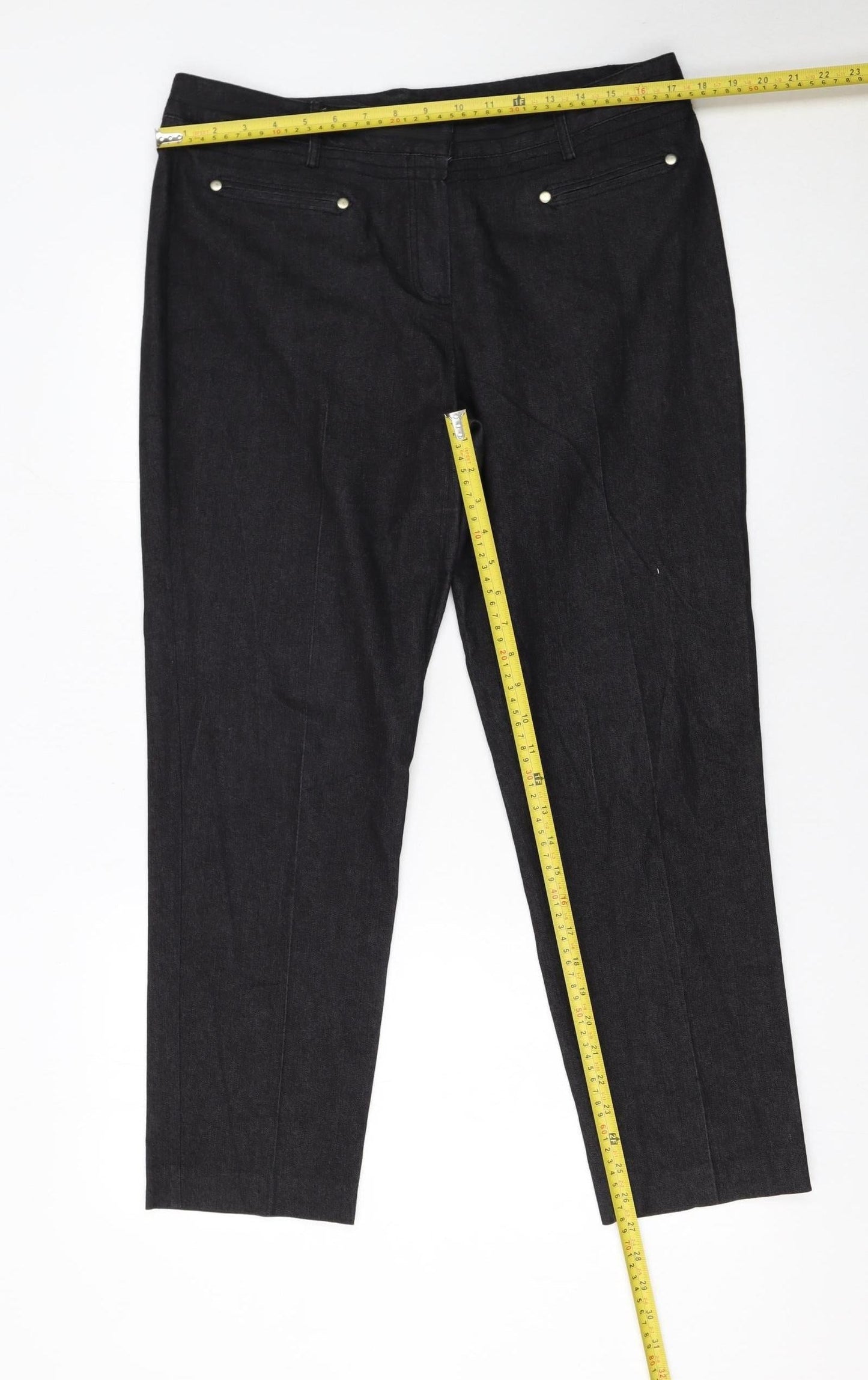 Larry Levine Black Stretch Cotton Blend Women's Straight Trousers Size 12