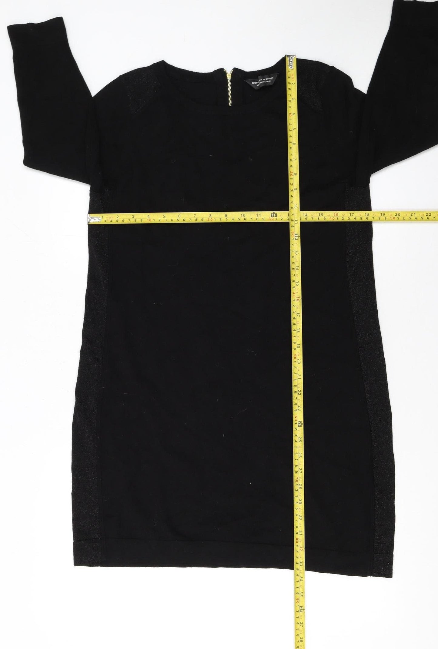 Dorothy Perkins Women Black Size 16 Knit Shift Dress Long Sleeve