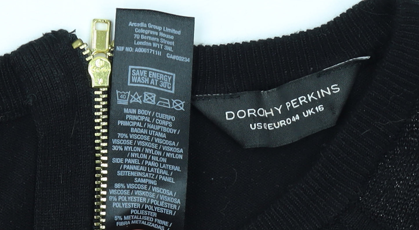 Dorothy Perkins Women Black Size 16 Knit Shift Dress Long Sleeve