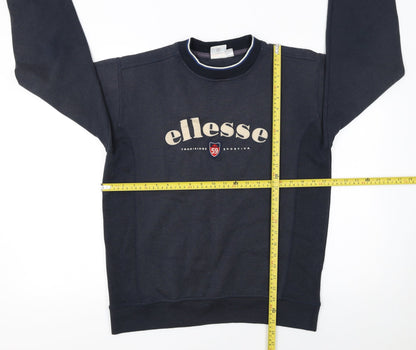 Back view of Ellesse Men's Blue Pullover Sweatshirt M Crew Neck Logo Sport