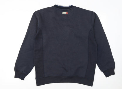 Close-up detail of Ellesse Men's Blue Pullover Sweatshirt M Crew Neck Logo Sport