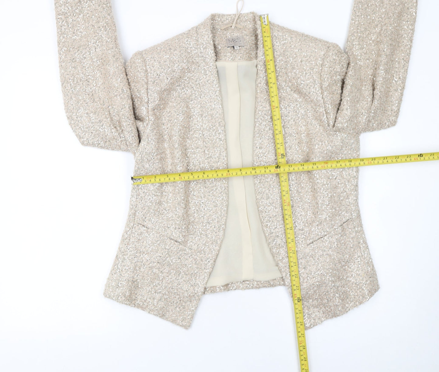 Marks and Spencer Women’s Beige Bouclé Sequin Blazer Size 14