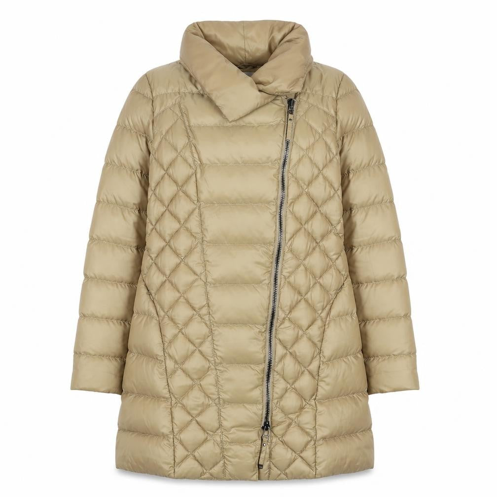 Pinko Women's Beige Long Quilted Puffer Coat Size 12