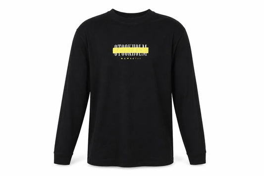 River Island Men's Black Long Sleeve Stockholm Graphic Cotton Top Size M
