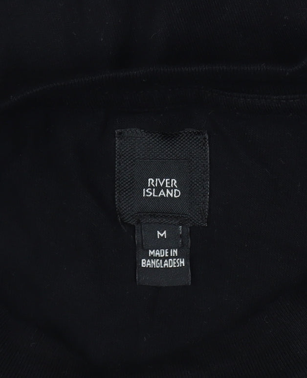River Island Men's Black Long Sleeve Stockholm Graphic Cotton Top Size M