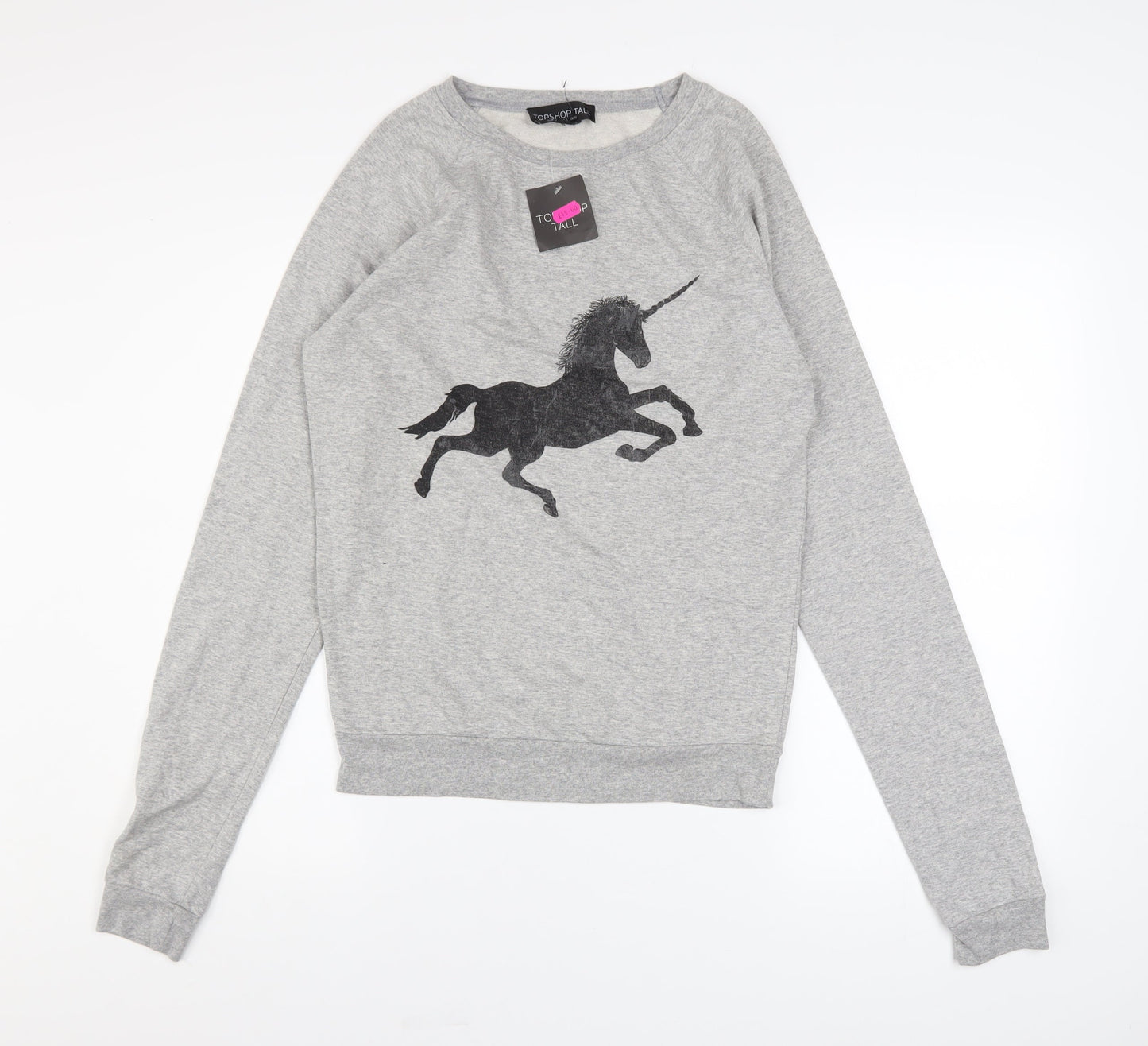 Topshop Tall Women's Grey Unicorn Print Cotton Blend Sweatshirt UK 10
