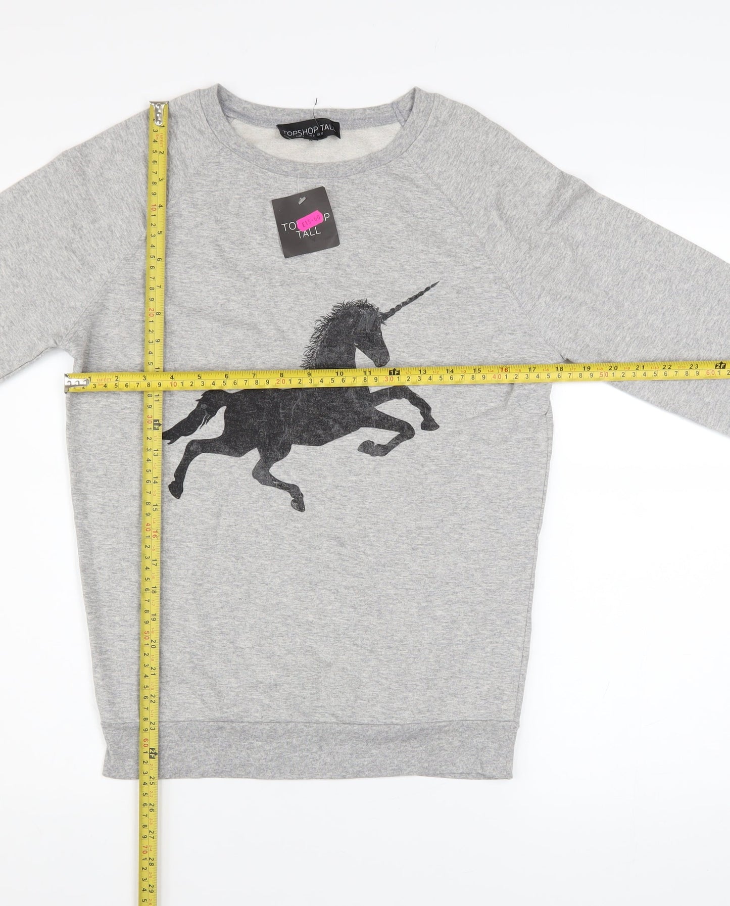 Topshop Tall Women's Grey Unicorn Print Cotton Blend Sweatshirt UK 10