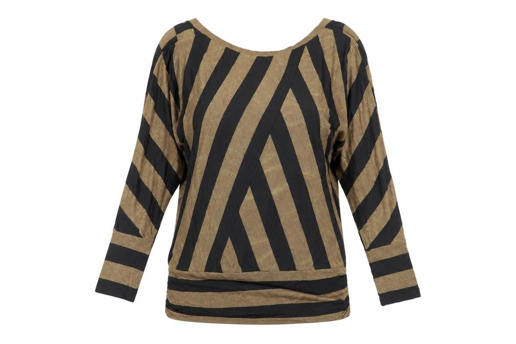 Oasis Women Brown Striped Metallic Tunic Blouse Size 12