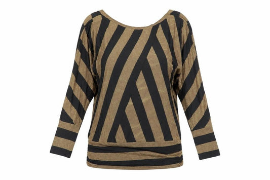 Oasis Women Brown Striped Metallic Tunic Blouse Size 12