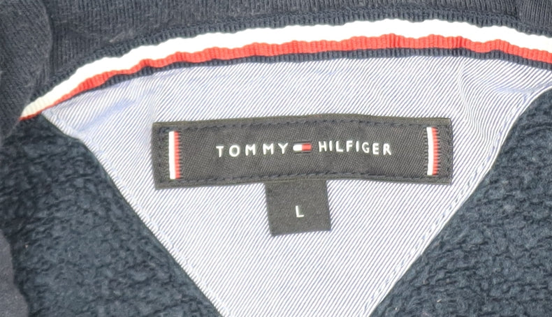 Tommy Hilfiger Men's Blue Pullover Hoodie L Logo Fleece