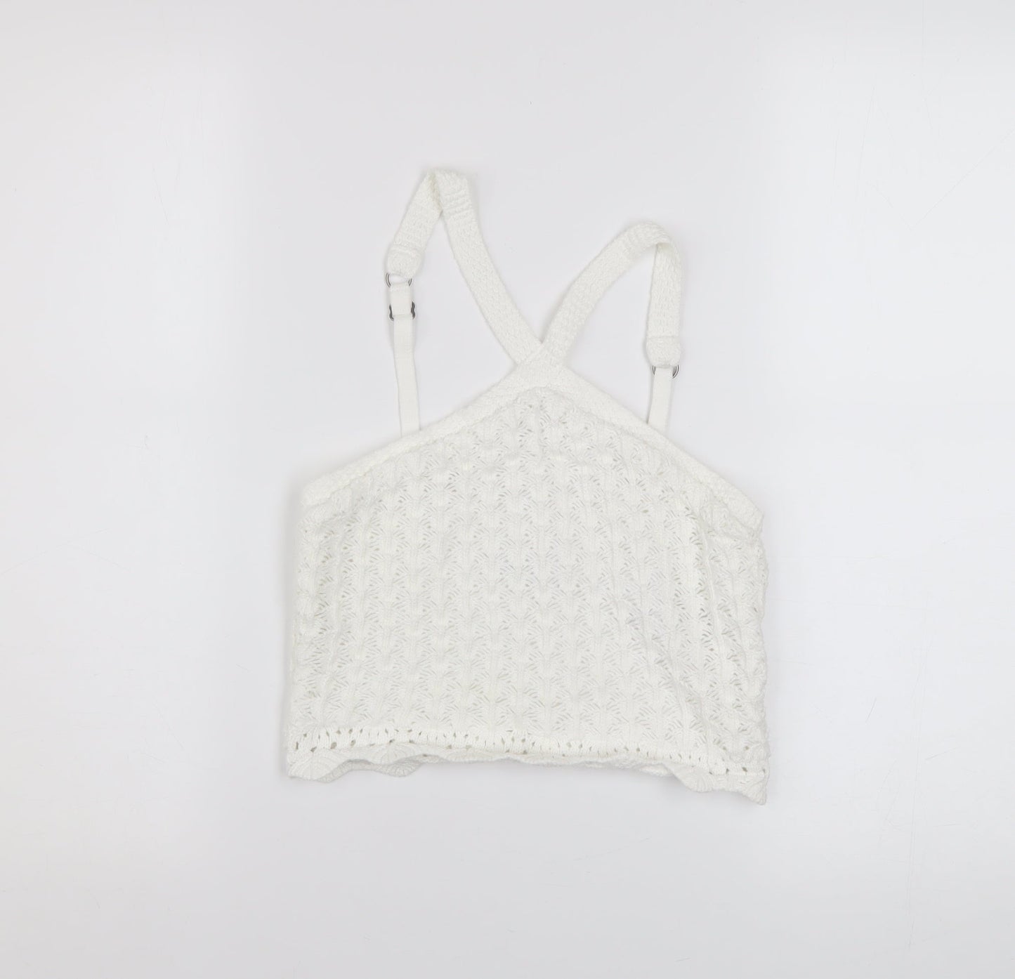 Hollister Women White Cropped Knit Tank Top S Boho Summer
