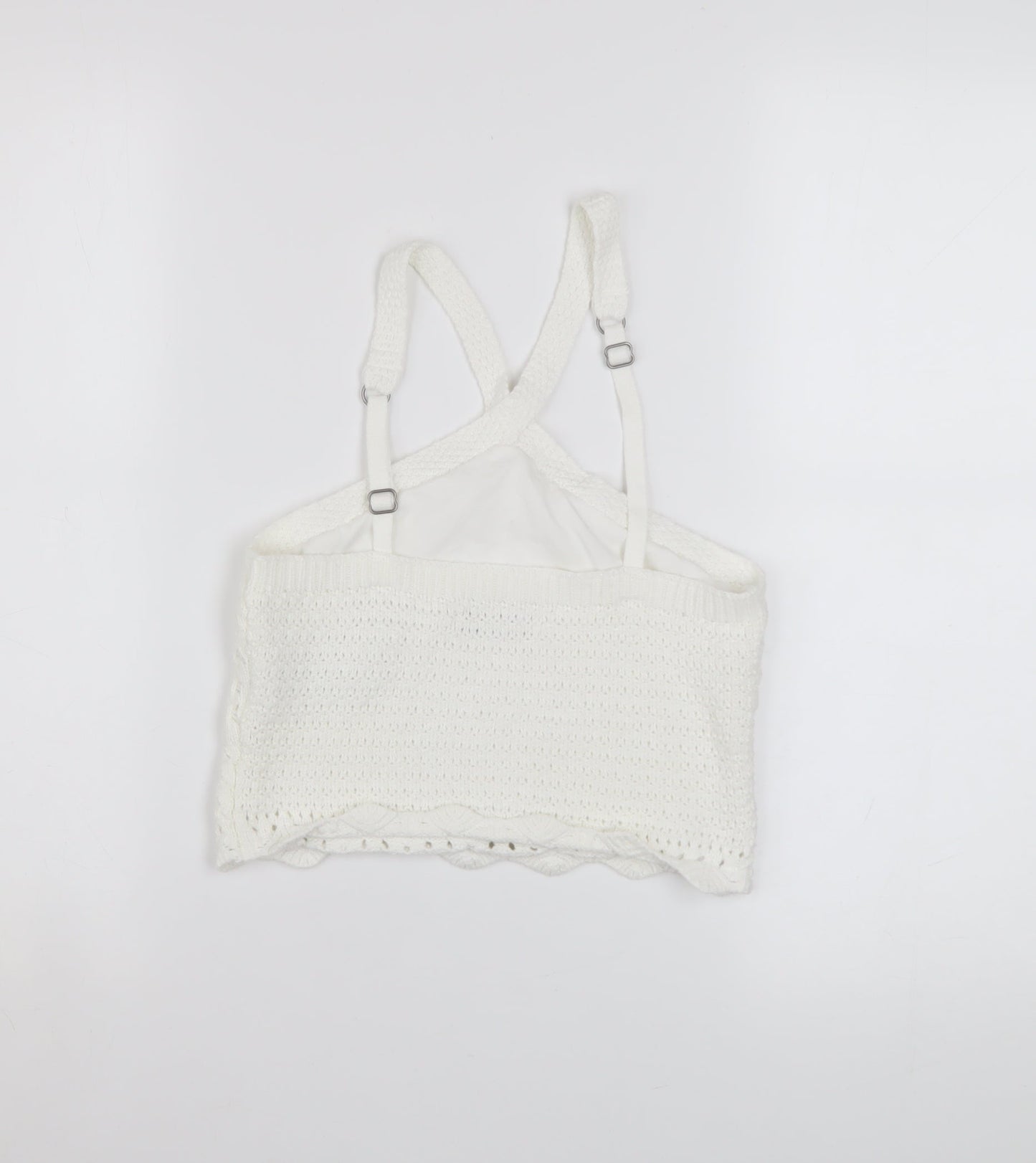 Hollister Women White Cropped Knit Tank Top S Boho Summer