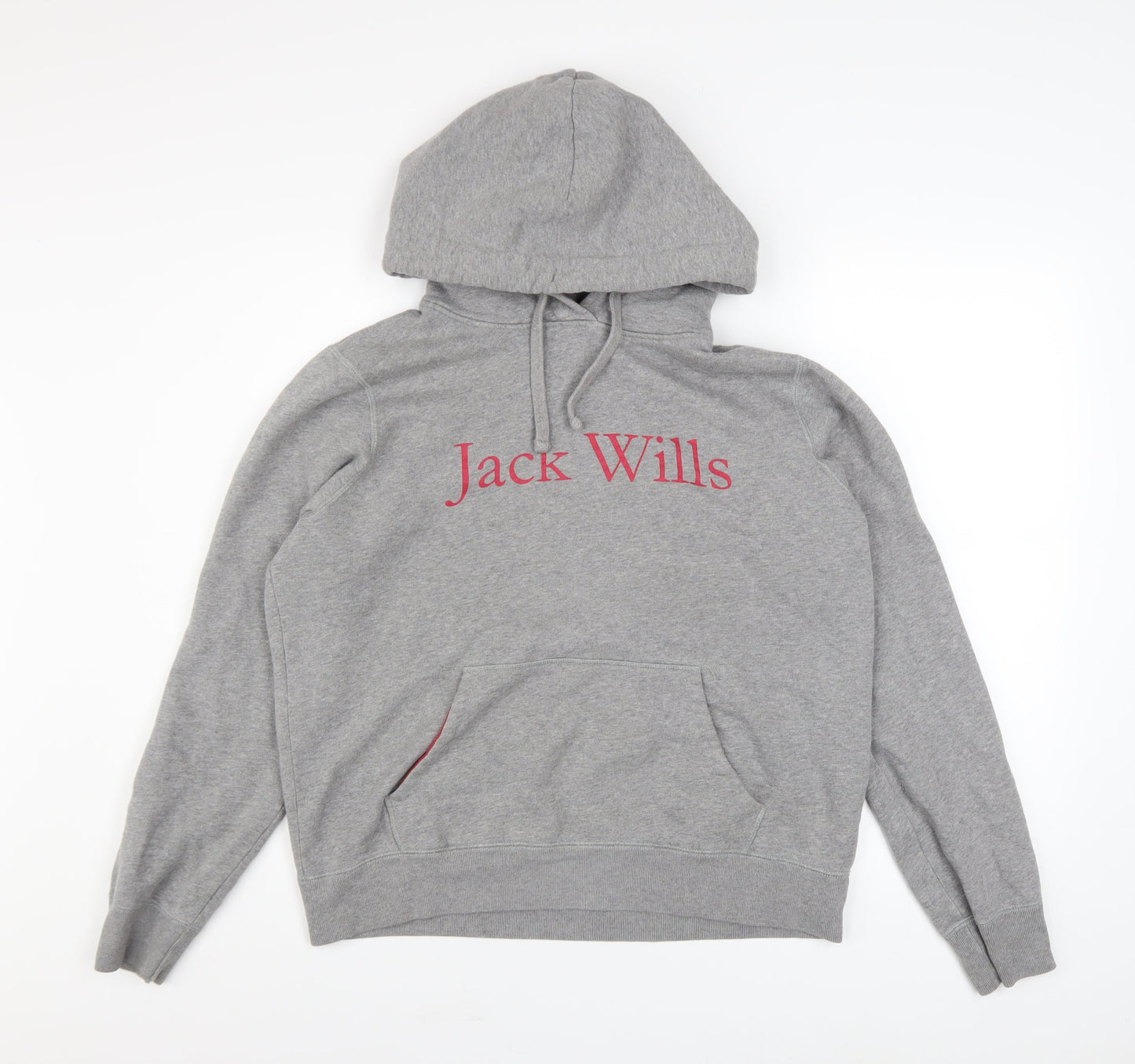 Jack Wills Womens Grey Size 14 Pullover Hoodie with Logo Print