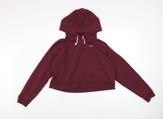 Jack Wills Womens Burgundy Pullover Hoodie UK 16 Cotton Blend