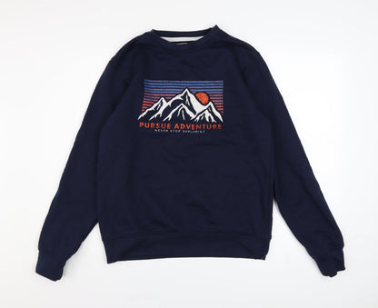 Additional front view of Kangaroo Poo men’s blue pullover adventure graphic sweatshirt m