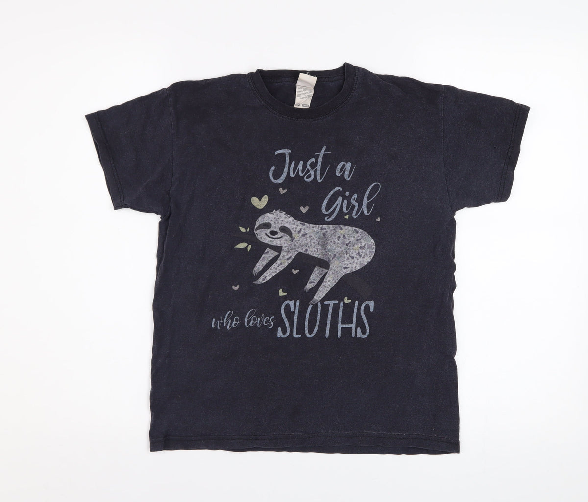 Fruit of the Loom Girls Black Sloth Graphic Cotton T-Shirt 9-11 Years