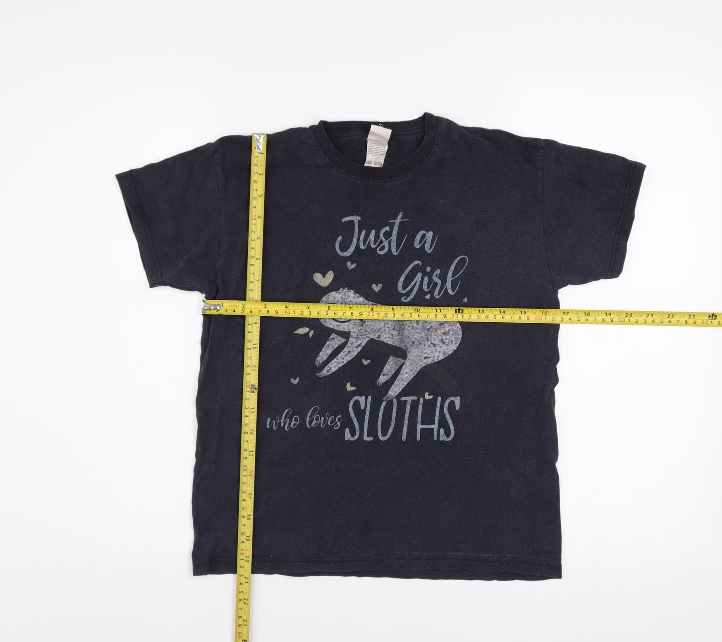 Fruit of the Loom Girls Black Sloth Graphic Cotton T-Shirt 9-11 Years