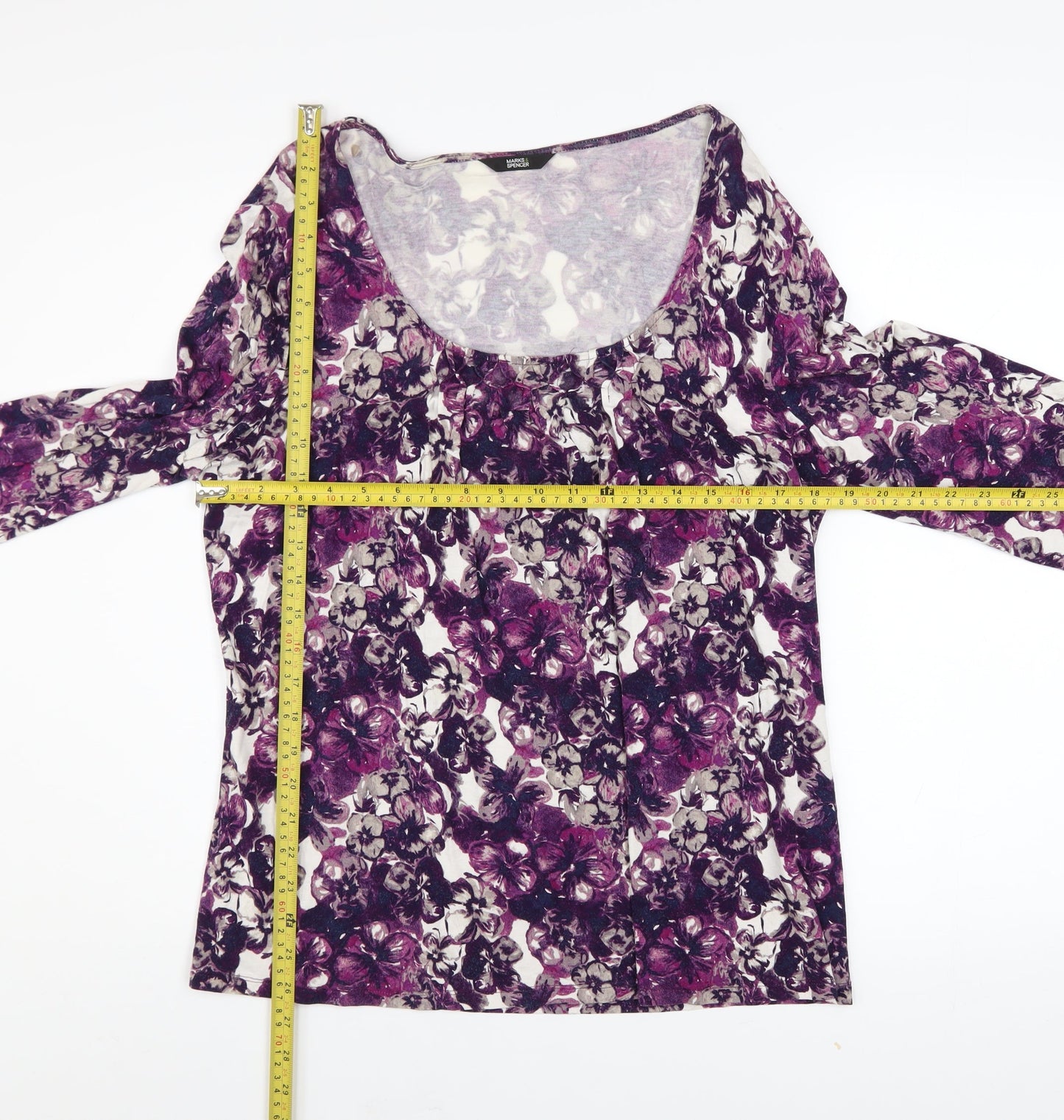 Marks and Spencer Women's Purple Floral Viscose 3/4 Sleeve Blouse UK 12