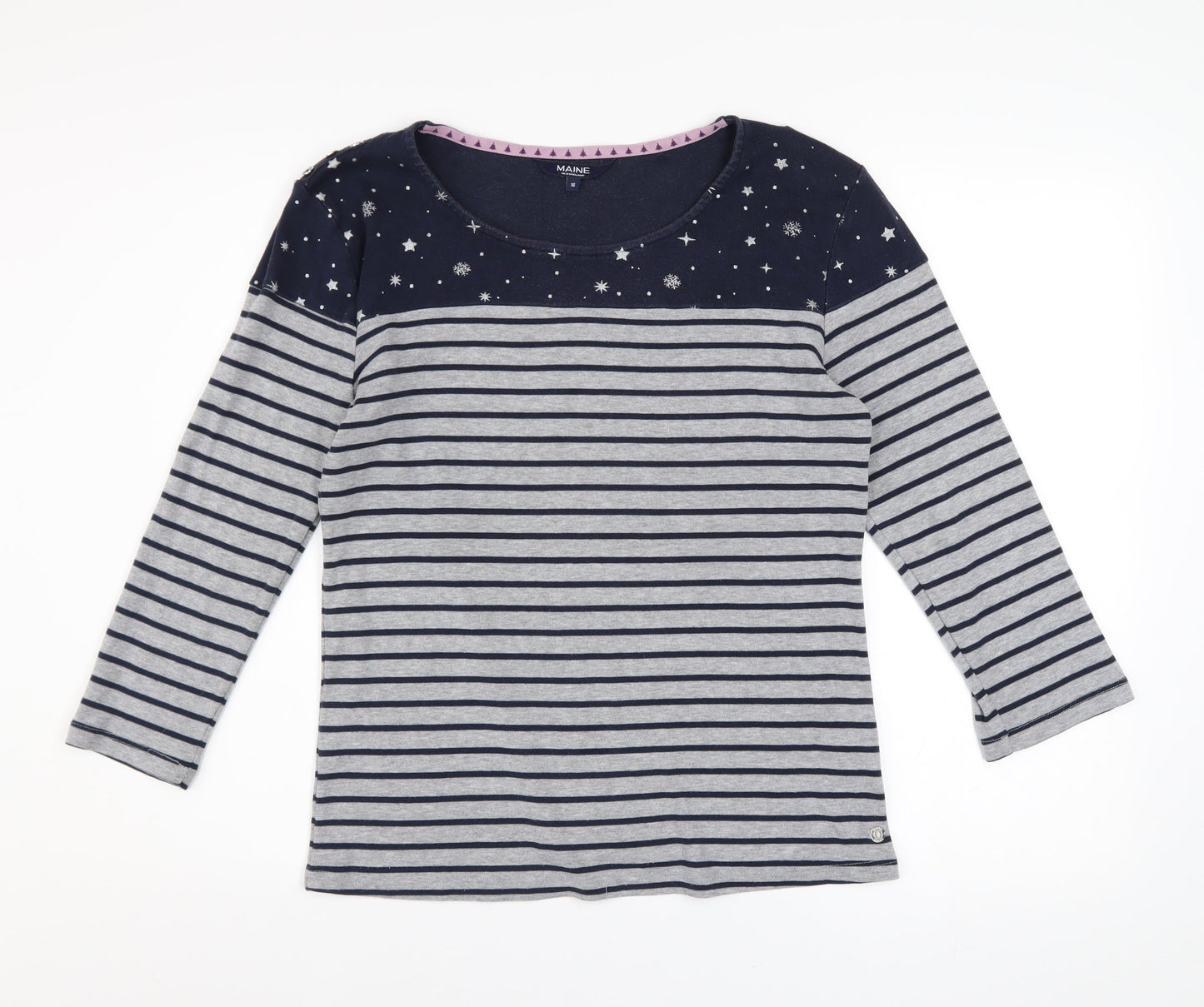 Maine New England Womens Grey Stripe Star Top Size 16 Pullover