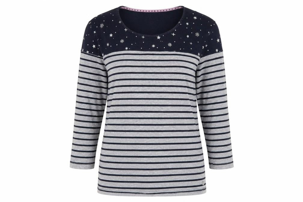 Maine New England Womens Grey Stripe Star Top Size 16 Pullover