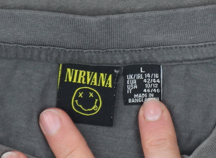 Nirvana Women's Grey Graphic T-Shirt Size L Rock Music Tee