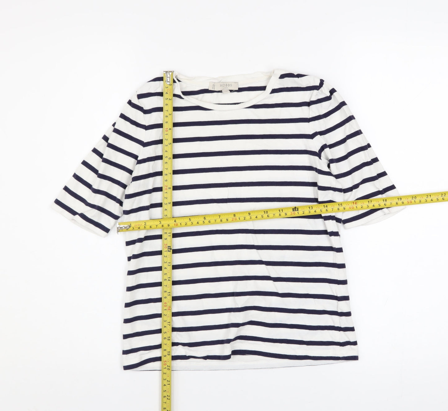 Hobbs Women’s White Navy Striped Cotton Jersey T-Shirt XS