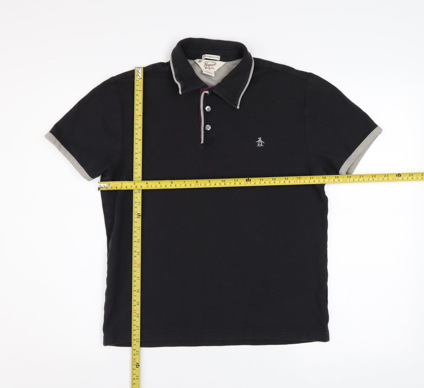 Original Penguin Men's Black Slim Fit Cotton Polo Shirt Size S