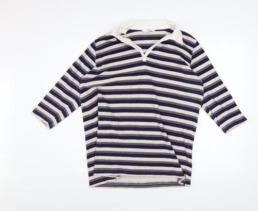 Essentials Women Navy Stripe Cotton Pullover Hoodie Size 16