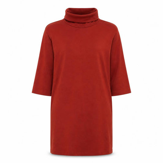 Zara Women Red Roll Neck 3/4 Sleeve Shift Jersey Dress S
