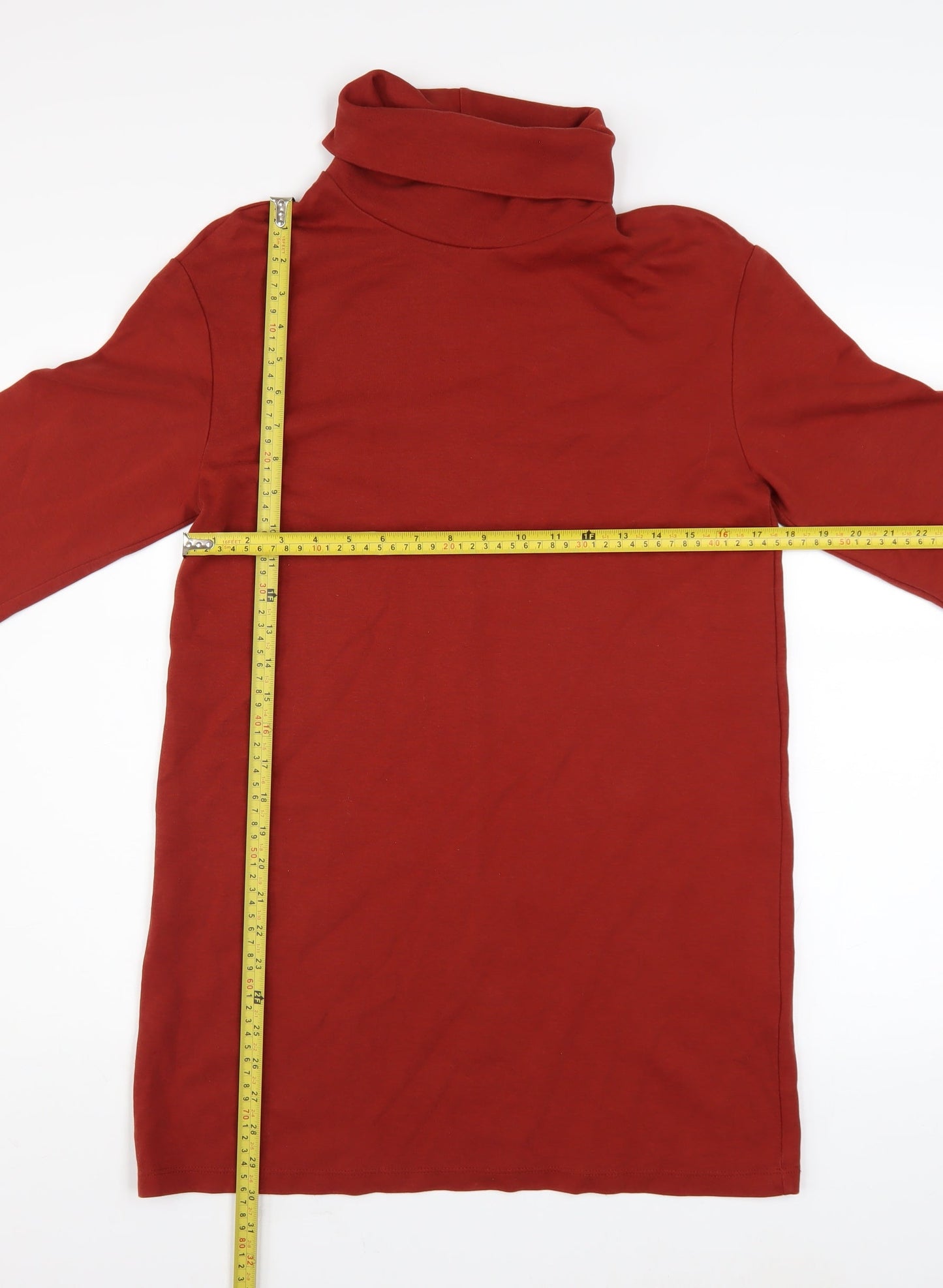 Zara Women Red Roll Neck 3/4 Sleeve Shift Jersey Dress S