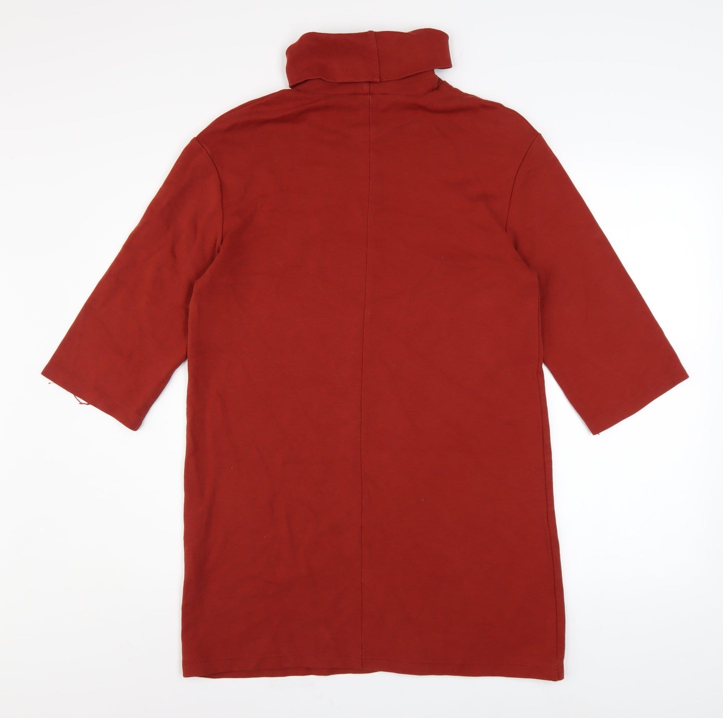Zara Women Red Roll Neck 3/4 Sleeve Shift Jersey Dress S