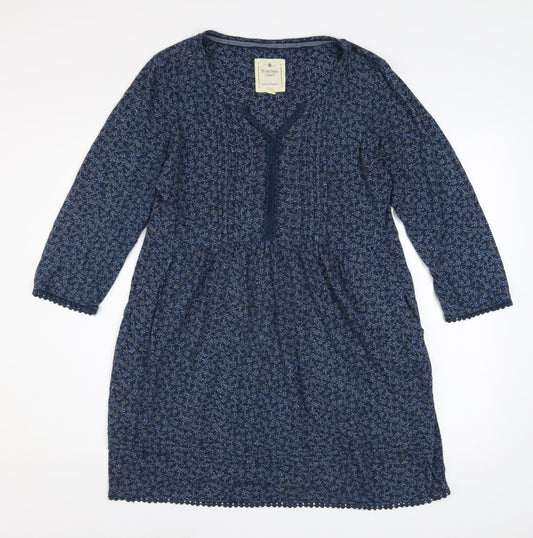 Beacan Cove Women Blue Floral Cotton A-Line Dress Size 12