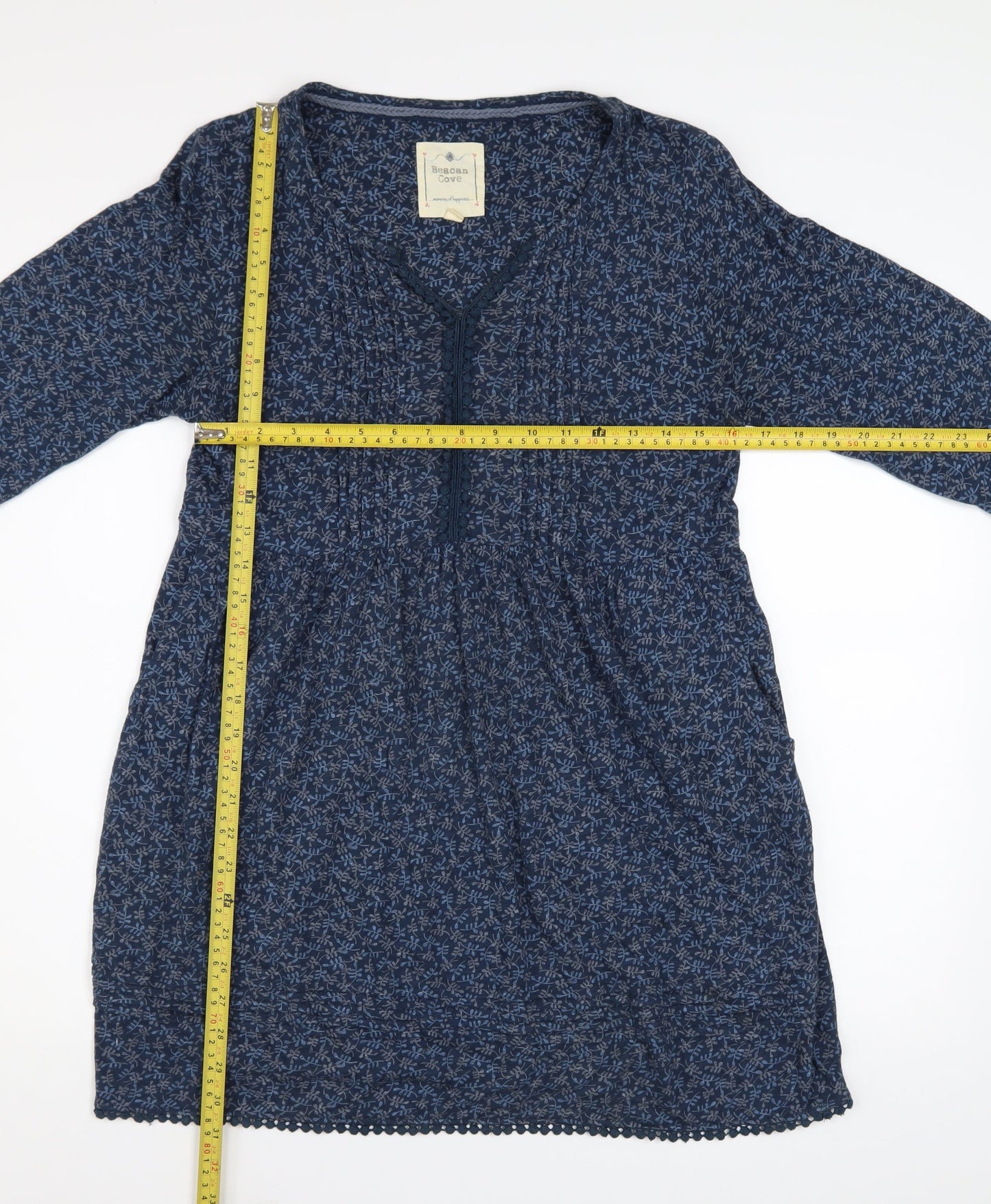 Beacan Cove Women Blue Floral Cotton A-Line Dress Size 12
