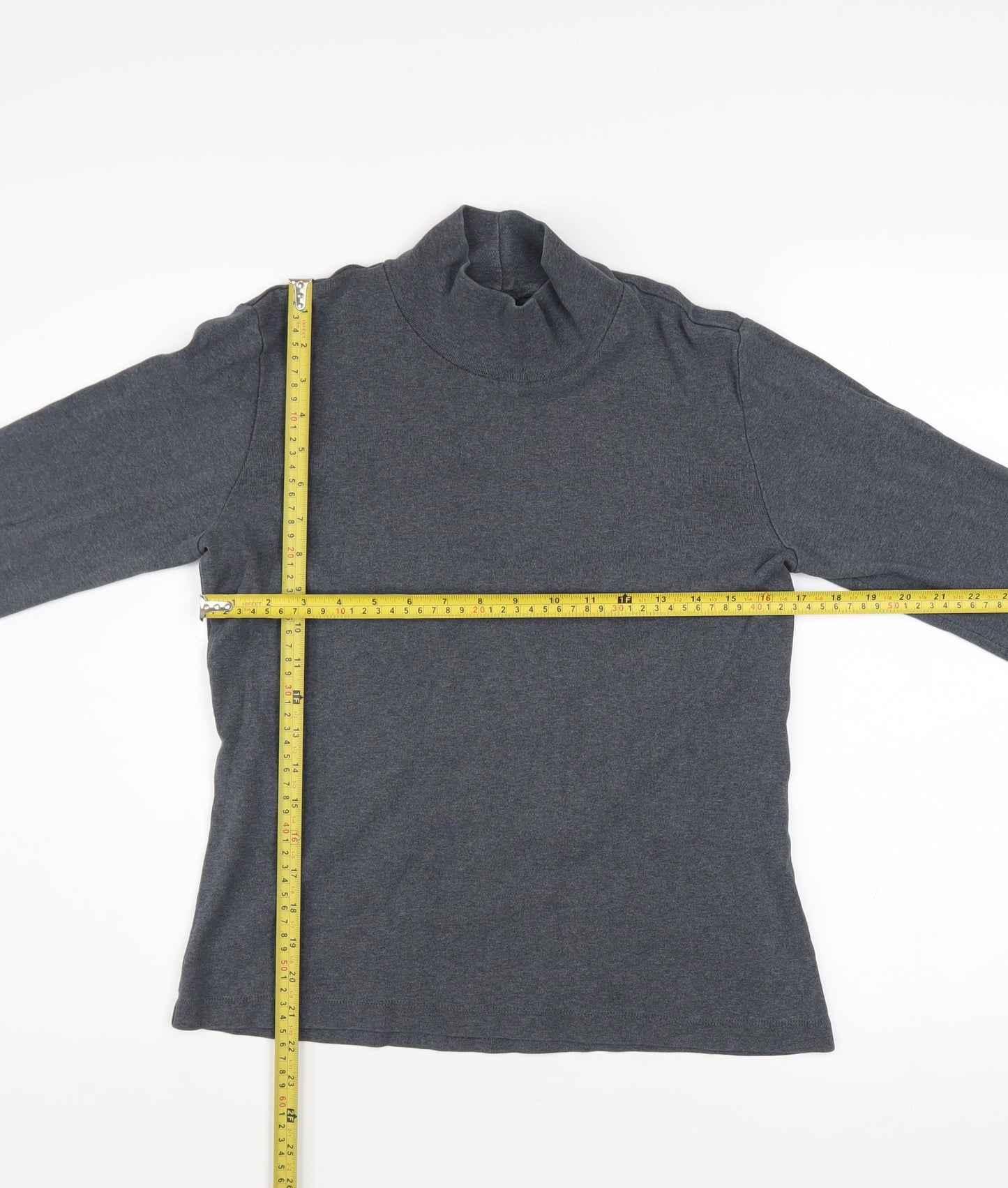 Lands' End Women's Grey Roll Neck Cotton Jumper Size S 6-8