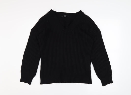 NEXT Womens Black V-Neck Ribbed Pullover Jumper Size L