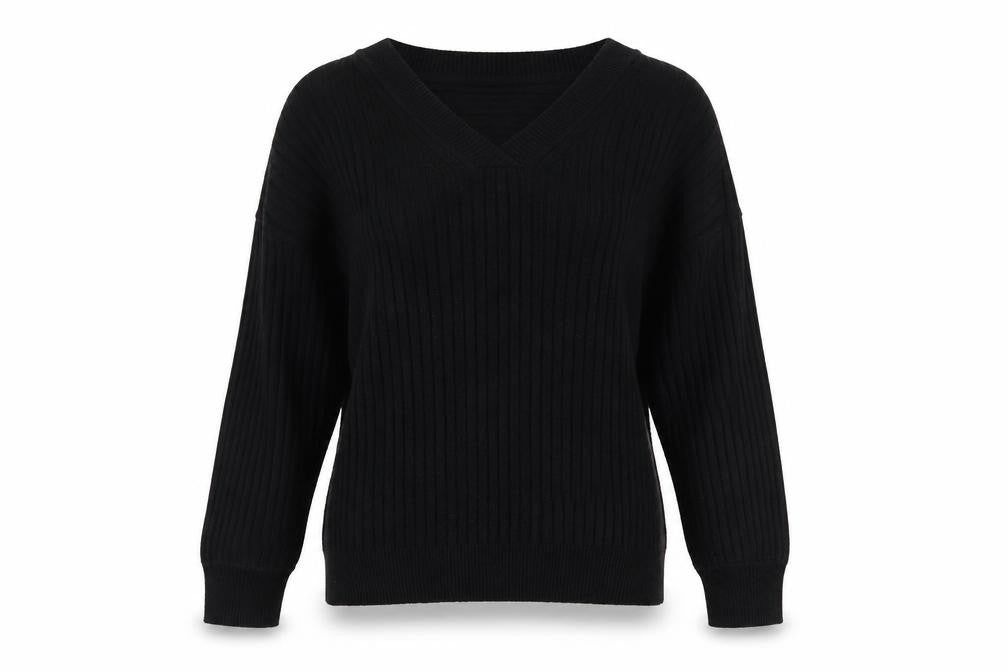 NEXT Womens Black V-Neck Ribbed Pullover Jumper Size L