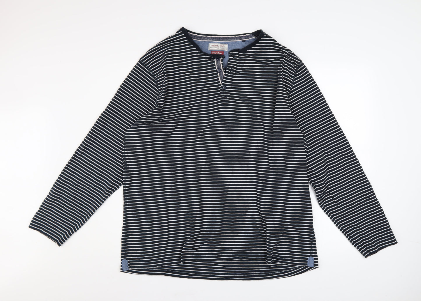 TU Men’s Blue Striped Henley Sweatshirt 2XL Regular Fit Cotton