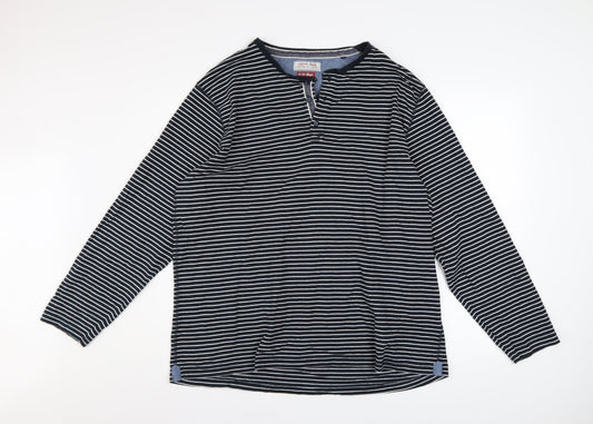 TU Men’s Blue Striped Henley Sweatshirt 2XL Regular Fit Cotton